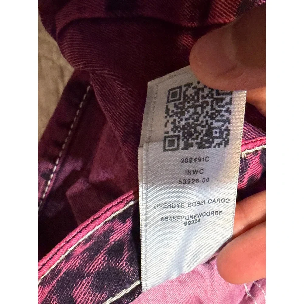 True Religion Bobbi Baggy Cargo Jeans Fiona Pink Overdye Super T Stitch 34 NEW